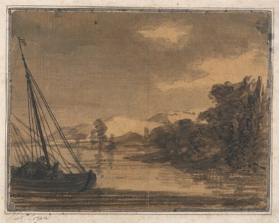 Flod og båd af Alexander Cozens