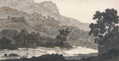 Flod og bjerg med ruiner af Alexander Cozens