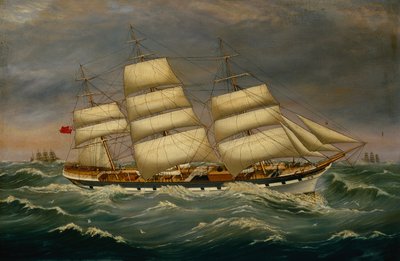 The Three Masted Clipper Benleuch in a Swell (olie på lærred) af Alexander Cromarty