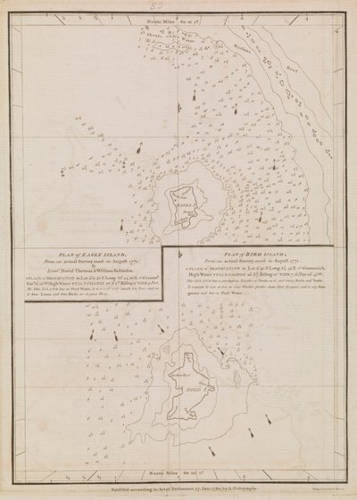 Plan over Eagle Island og Bird Island, slutningen af det 18. til begyndelsen af det 19. århundrede (papir) af Alexander Dalrymple
