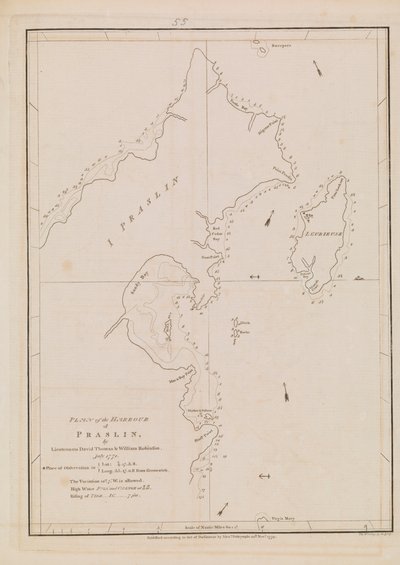 Plan over havnen i Praslin, slutningen af det 18. til begyndelsen af det 19. århundrede (papir) af Alexander Dalrymple