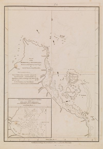 Plan over havnen på Seychellerne, slutningen af det 18. til begyndelsen af det 19. århundrede (papir) af Alexander Dalrymple