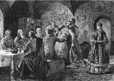 Prins Mikhail Vasiliyevich Skopin-Shuisky ved grev Vorotynskys fest af Alexander Efimovich Zemtsov