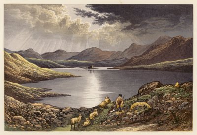 Skotsk Loch-landskab: Loch Doon (farvelitografi) af Alexander Francis (after) Lydon