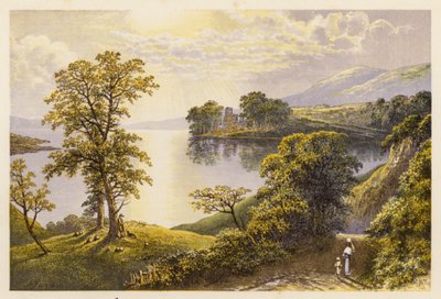 Skotsk Loch-landskab: Lochmaben (farvelitografi) af Alexander Francis (after) Lydon