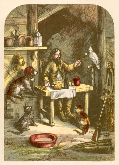 Robinson Crusoe til middag med sin lille familie af Alexander Francis Lydon