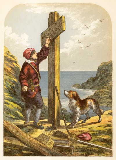 Robinson Crusoe rejser en stolpe på kysten af Alexander Francis Lydon