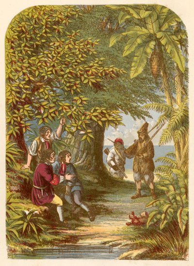 Robinson Crusoe overrasker de tre englændere af Alexander Francis Lydon