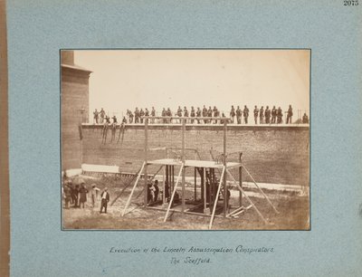Henrettelse af Lincoln Assassination Conspirators. Stilladset af Alexander Gardner