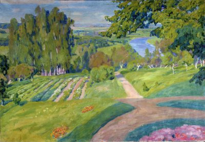 En landejendom. Maleri af Alexander Fyodorovich Gaush (1873-1947), olie på lærred, ca. 1910, russisk kunst, art nouveau. Regionalt M.Vrubel Kunstmuseum, Omsk (Rusland). af Alexander Gaush