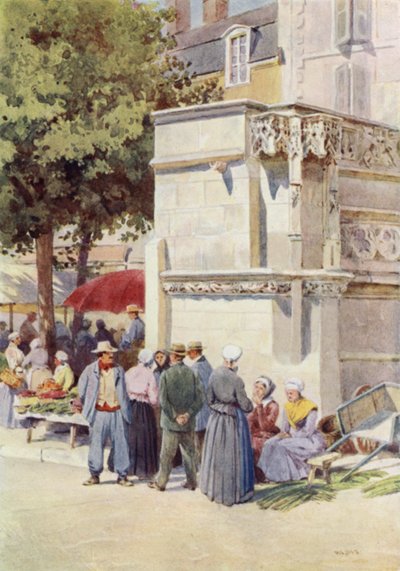 Blois, fontænen af Louis XII, på markedspladsen (farve litho) af Alexander Henry Hallam Murray