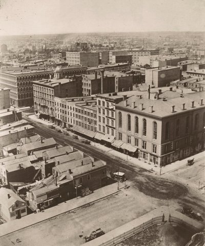 Udsigt nordvest fra kuppelen på retsbygningen i Chicago, 1858 af Alexander Hesler