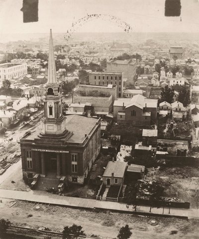 Udsigt mod syd fra kuppelen på retsbygningen i Chicago, 1858 af Alexander Hesler