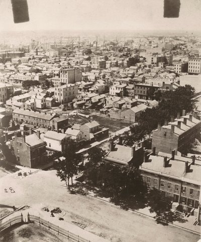Udsigt sydvest fra kuppelen på retsbygningen i Chicago, 1858 af Alexander Hesler