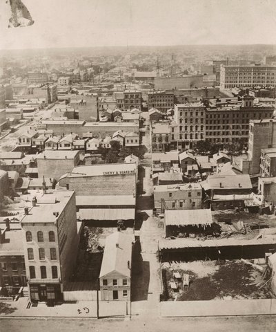 Udsigt mod vest fra kuppelen på retsbygningen i Chicago, 1858 af Alexander Hesler