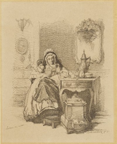 læser gammel dame Lecture du matin (titel på objekt) af Alexander Hugo Bakker Korff