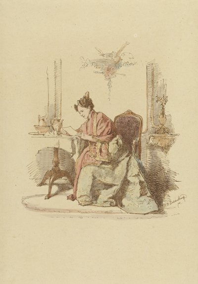 Kvinde læser et brev ved et bord af Alexander Hugo Bakker Korff