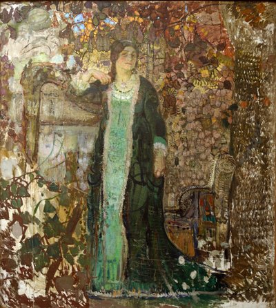 Harpespiller. Portræt af Tatiana Sergeevna Bartseva (1886-1984) af Savinov, Alexander Ivanovich (1881-1942) af Alexander Ivanovich Savinov