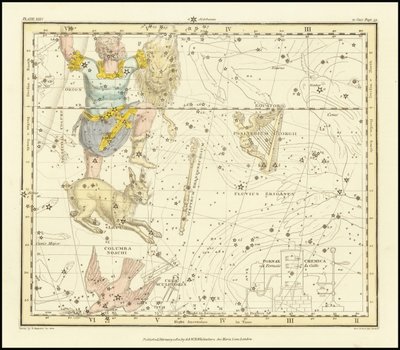 1822 - Alexander Jamieson - Orion, Psaltriem Georgii, Sceptrum Brandenburgium, Lepus og Columba Noachi af Alexander Jamieson
