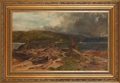Campingpladsen (olie på lærred lagt ombord) af Alexander Jnr. Fraser