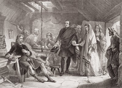 Det første møde mellem prins Charles og Flora Macdonald på øen South Uist, 1747, fra `Illustrationer af engelsk og skotsk historie
