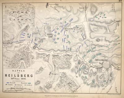 Kort over Heilsberg, udgivet af William Blackwood and Sons, Edinburgh og London, 1848 (håndfarvet gravering) af Alexander Keith Johnston