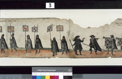 Detalje fra The Huntly Funeral Procession, der siges at være blevet brugt til obsequies af George 1st, Marquess of Huntly af Alexander Kincaid