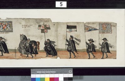 Detalje fra The Huntly Funeral Procession, der siges at være blevet brugt til obsequies af George 1st, Marquess of Huntly af Alexander Kincaid