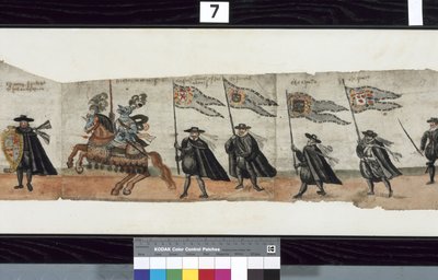 Detalje fra The Huntly Funeral Procession, der siges at være blevet brugt til obsequies af George 1st, Marquess of Huntly af Alexander Kincaid