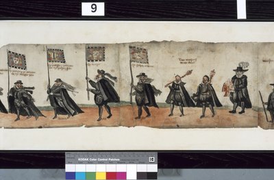 Detalje fra The Huntly Funeral Procession, der siges at være blevet brugt til obsequies af George 1st, Marquess of Huntly af Alexander Kincaid