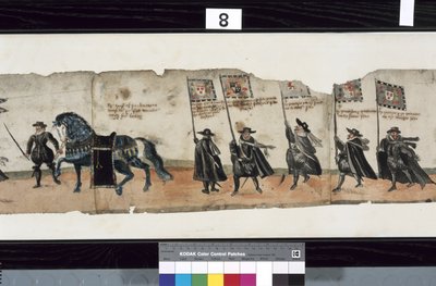 Detalje fra The Huntly Funeral Procession, der siges at være blevet brugt til obsequies af George 1st, Marquess of Huntly af Alexander Kincaid