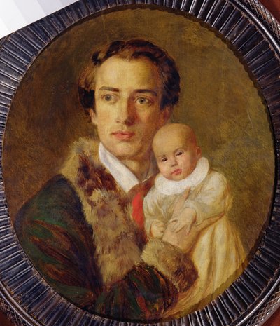 Portræt af Alexander Herzen med sin søn, 1840 af Alexander Lavrentievich Vitberg