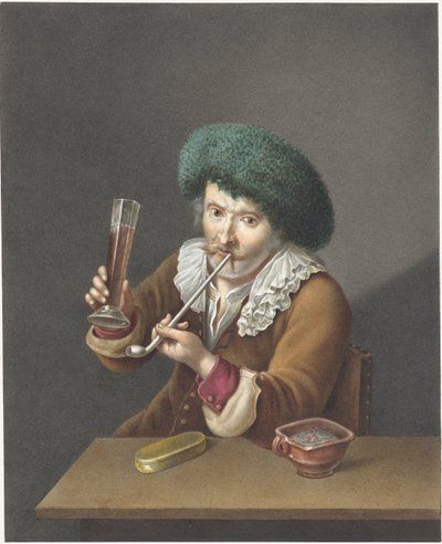 Siddende mand med glas og pibe af Alexander Liernur