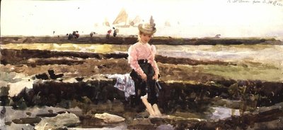 Ung pige padler (akvarel) af Alexander M. Rossi