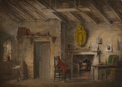 Scenedesign til Heart of Midlothian; Dekanernes hytte af Alexander Nasmyth