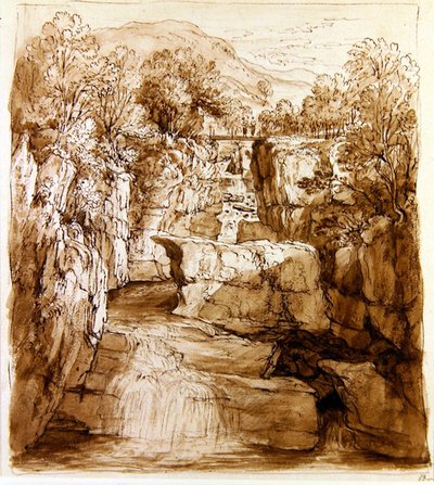 The Bracklinn Falls, Perthshire, ca. 1810 (pen og brunt blæk med vask på papir) af Alexander Nasmyth