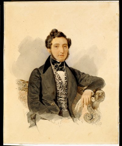 Portræt af Nikolay Mikhaylovich Donaurov (1806-1849) - Akvarel på papir af Alexander Briullov (Brioullov) (1798-1877) af Alexander Pavlovich Briullov