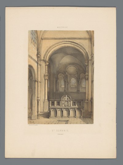 Interiør af St. Servatius-basilikaen i Maastricht St. Servais (interiør) (titel på objekt) Monuments de Maastricht (serietitel) af Alexander Schaepkens