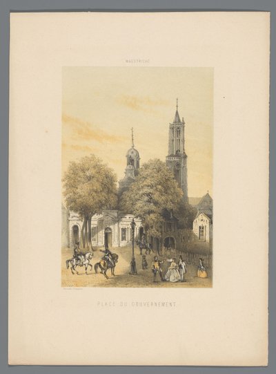 Gammelt vagthus med plads i Maastricht Place du gouvernement (titel på objekt) Monuments de Maastricht (serietitel) af Alexander Schaepkens