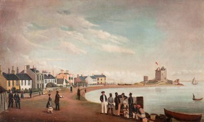 Beach Crescent og Broughty Castle, ca. 1835 (olie på lærred) af Alexander Smith