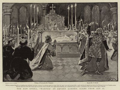 Den nye opera, Harold, i Convent Garden, scene fra 2. akt af Alexander Stuart Boyd