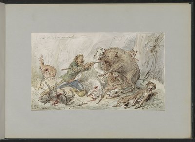 Mand, der dræber et vildsvin i en skov af Alexander Ver Huell