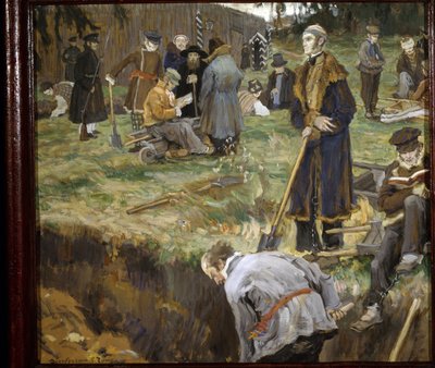Decembrists (eller Decembrists) (Decembrists) dømt til eksil i Chita i Sibirien efter det forsøg på statskup organiseret den 14. december 1825. Maleri af Alexander Viktorovich (Alexander Victor) Moravov (1878-1951) af Alexander Viktorovich Moravov