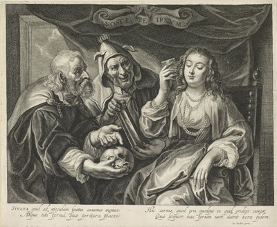 Kvinde med en kam ser i et spejl Nosce te Ipsvm (titel på objekt) af Alexander Voet (II)