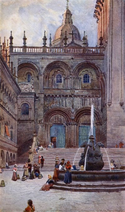 Katedralen i Santiago Di Compostela, South Doorway (farve litho) af Alexander Wallace Rimington