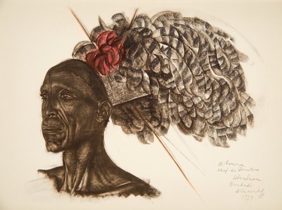 Aboura, kokken Ababoua (Bambili), fra Drawings and Paintings of Africa, henrettet under Citroen Centre Afrique-ekspeditionen, anden Haardt Audouin-Dubreuil-mission, pub. Paris, 1927 af Alexander Yakovlev