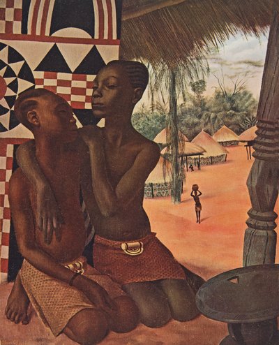 Titi og Naranghe, døtre af høvding Eki Bondo (Haut Ouelle) (den ene af en Mangbetou-mor, den anden af en Matchaga-mor), fra Drawings and Paintings of Africa, udført under Citroen Centre Afr af Alexander Yakovlev