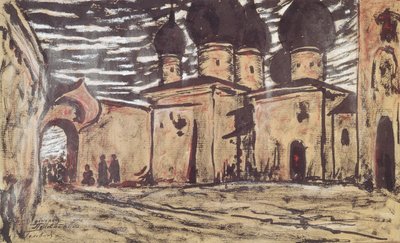 Scenografi til operaen Pskov Jomfruen af ​​N. Rimsky-Korsakov, ca. af Alexander Yakovlevich Golovin