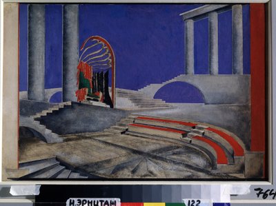Scenedesignanmeldelse for Edition Decors de Theatre. Værk af Alexandra Alexandrovna Exter (1882-1949), akvarel og gouache på papir, midten af ​​1920. Russisk scenografisk kunst, 20. århundrede. Co af Alexandra Alexandrowna Exter