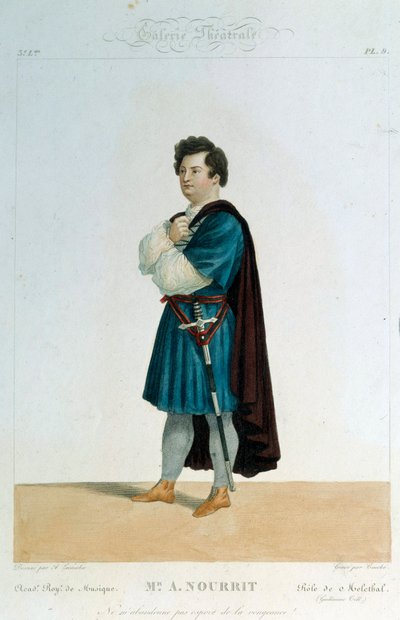 Den franske tenor Adolphe Nourrit (1802-1839) i rollen som Melechtal i operaen "Guillaume Tell" (William Tell) af Gioacchino Rossini (1792-1868). Illustration af Alexandre Lacauchie (1800-tallet) Paris. Operamuseets bibliotek af Alexandre (after) Lacauchie